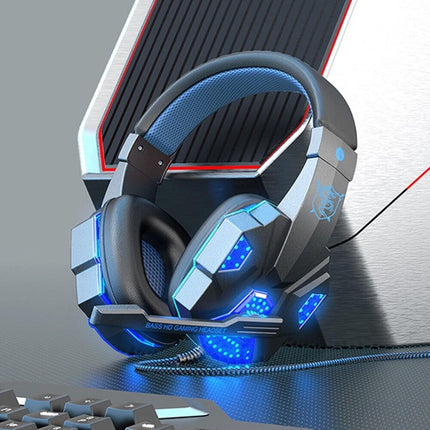 Blue Noise Cancelling USB 3.5mm Wired Gaming Headphones Bass HiFi Over Ear Earphone