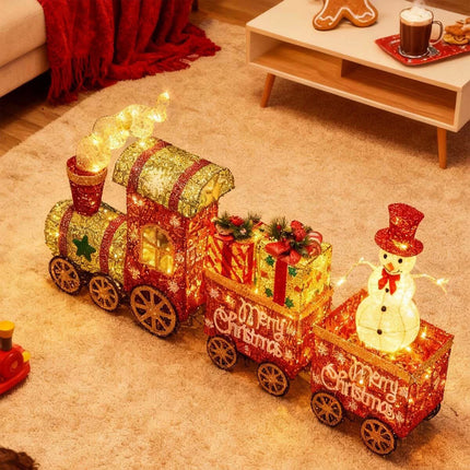 Lighted Christmas Decorations 3 Trains Snowman Light up Front Yard Solar Powered