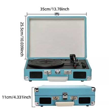 Retro Briefcase Vinyl Record Player Suitcase 3 Speed Turntable Stereo Best Gift