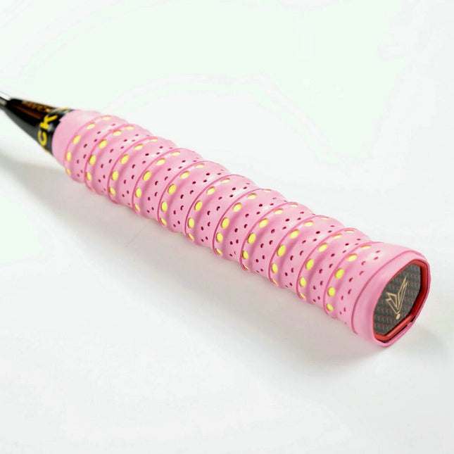 2 Pcs Pink-Yellow Badminton Tennis Racket Hand Glue Anti Slip Handle Tape Fishing Rod Grip