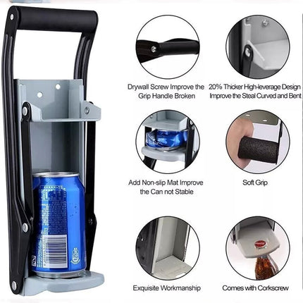 Can Crusher 16oz Beer Soda Smasher Aluminium Recycling Wall mount bottle opener