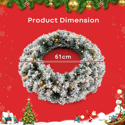 60CM Christmas Garland Wreath Xmas Hanging Decoration LED Lights Window Wall