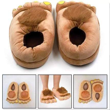 Light Brown Winter Furry Warm Slippers Funny Big Hairy Savage Hobbit Feet Plush Home Shoes