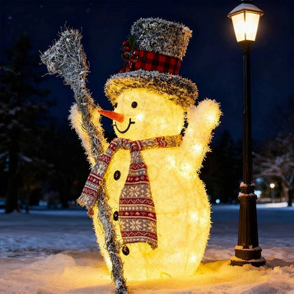 Solar powered Christmas Decoration Lights Snowman Metal Frame LED Light Iron 65cm