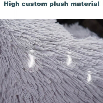 Light Grey 80CM Dog Cat Pet Calming Bed Warm Soft Plush Round Nest Comfy Sleeping Extra Large
