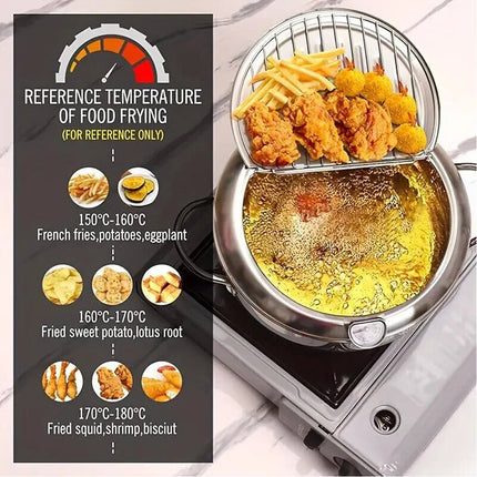 24CM Kitchen Stainless Steel Deep Fryer Frying Pot With Oil Drainer Thermometer & Lid