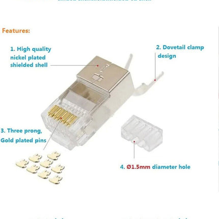 100Pcs Of RJ45 Cat7 & Cat6A No-Pass Through Connectors RJ45 Modular Plug 50UM