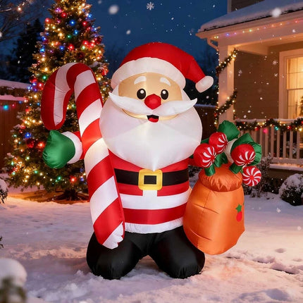 6Ft Inflatable Christmas Cute Fat Santa Claus With LED lights decoration Xmas
