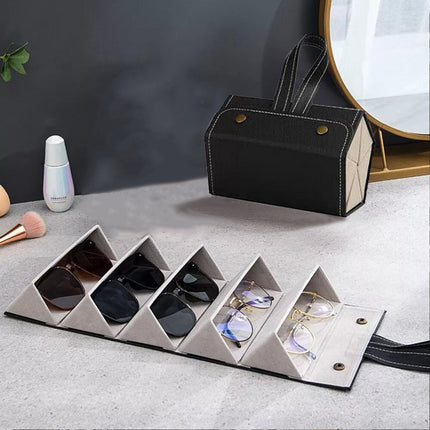 Black 5 Slot Eyeglasses Holder Storage Box Sunglasses Case Glasses Organizer