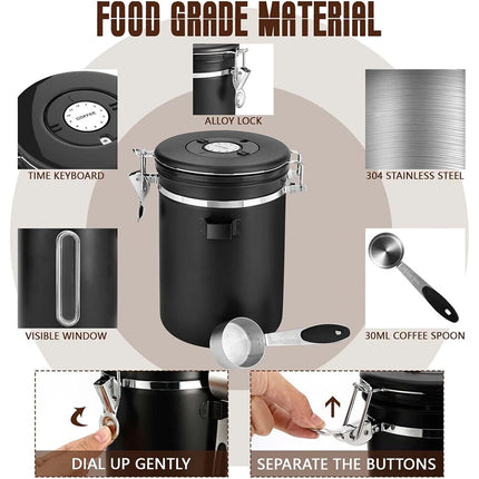 1.8L Coffee Canister Airtight Coffee Storage Jar Vacuum Storage Bean Container