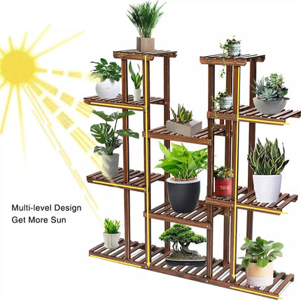 XL-Large 17 Pots Wood Plant Stand House Office Use Flower Pots Planter Shelf