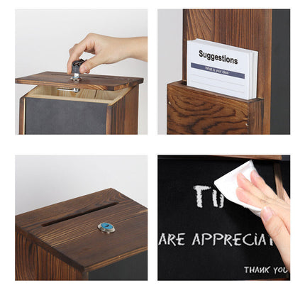 Wood Suggestion Box Donation Box Key Wall Mount Writing Board Suggest Drop Lock