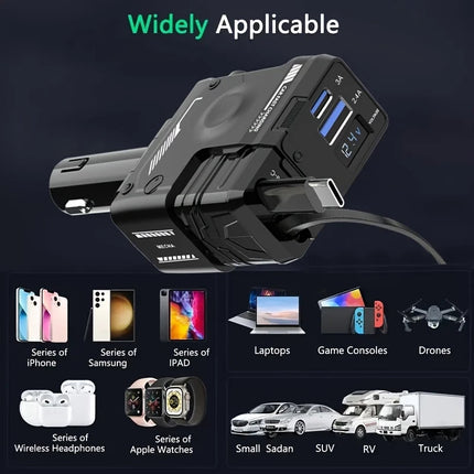 120w 4 IN 1 Retractable Car Fast Charger 2 Cable With USB Type C Port Adapter