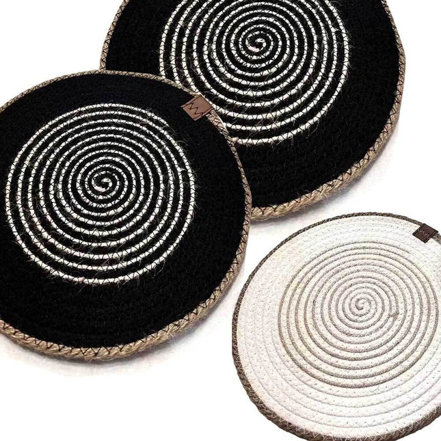 3 pack  1 White and 2 Black Coaster Round Thread Hand Woven Coffee Wine Tea Mat Non-slip Placemat Kitchen Au