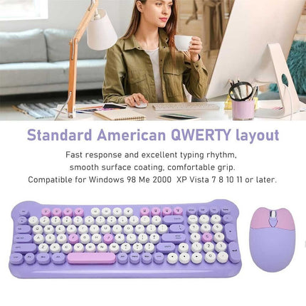 Purple Cute Auto Sleeping Wireless Keyboard Mouse Set Bluetooth Gamming Computer Laptop