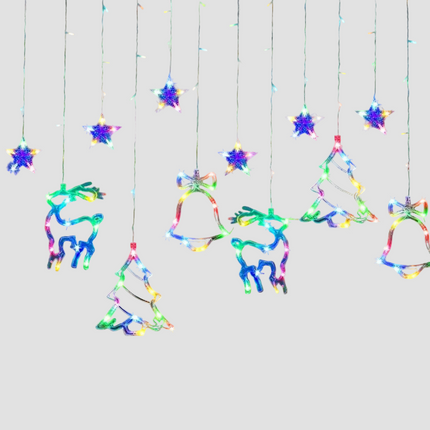 12 LED Hanging Deer Bells Curtain Lights Christmas Garland String Fairy Window