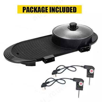 Electric 2 in 1 Hot Pot Hotpot BBQ Grill Oven Smokeless Barbecue Pan Machine