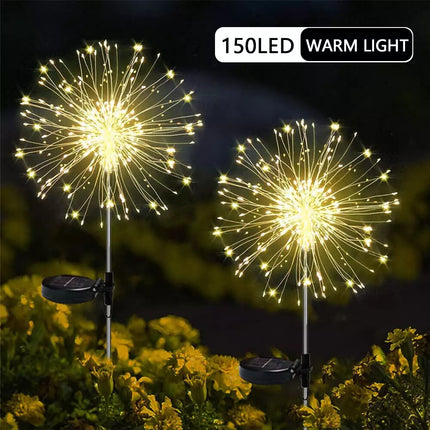 2X Solar Fireworks 150 LED String Lights Fairy Starburst Xmas Garden Night Lamp Warm White