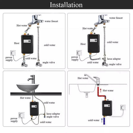 Electric Instant Hot Water System Tankless Shower Heater Under Sink Tap Faucet