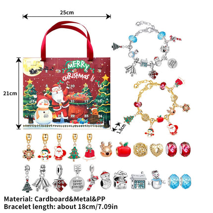 Christmas Advent Calendar Bracelet 24 Days Countdown Calendar DIY Charm Beads Red