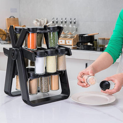 18pcs Jar Kitchen Countertop Holder Spice Rack Organizer Revolving Spice Rack Holder