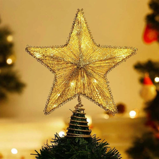 Gold Christmas Tree Topper Star Light Xmas Toppers Decorations Battery Operated
