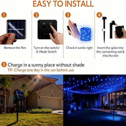Solar Powered Christmas String Lights Waterproof LED Garden Light Blue