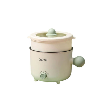 Green&White with Steamer 1.8L Portable Electric Hot Pot Trio Power Cooker Non Stick Pot Steamer 220V