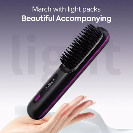 Cordless Hair Straightener Brush Straighteners Portable Hot Comb Rechargeable Black