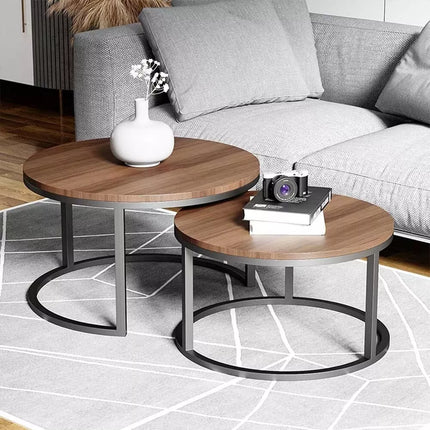 Set of 2 Round Wood Coffee Table Nesting Table End Sofa Bedside Side Furniture