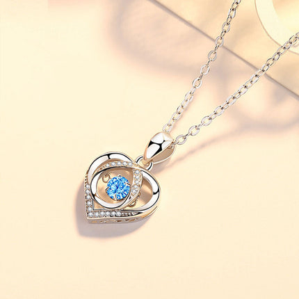 Women Crystal Necklace Chain Blue Diamond Love Jewelry Gift Romantic For Her