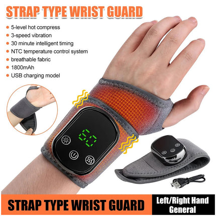 USB Rechargeable Heated Wrist Massager with Vibration Hand Brace for Pain Relief