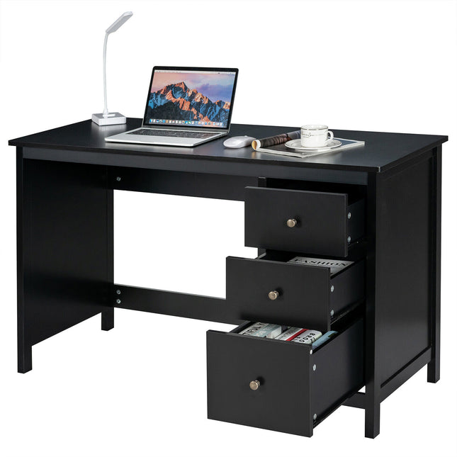 Computer Desk Drawers Study Writing Table Workstation Black