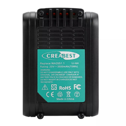 20V 3500mAh Li-ion Battery/Charger For Worx WA3551.1 WX678 WX678.9 WG169 WX390