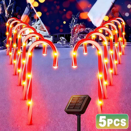 5Pcs Solar Candy Cane lights Outdoor Waterproof Garden Holiday Christmas Decor