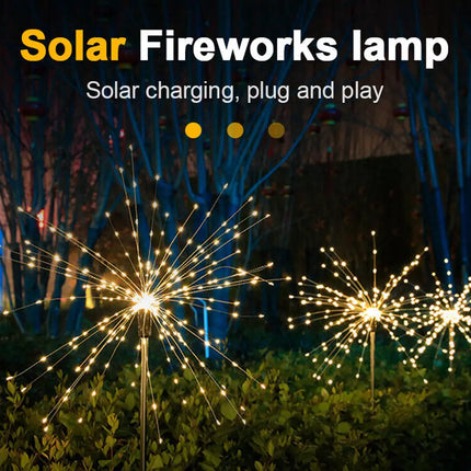 2X Solar Fireworks 150 LED String Lights Fairy Starburst Xmas Garden Night Lamp Warm White