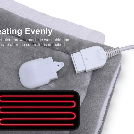 Double-side Flannel Heated Electric Throw Rug Blanket Fast Heating Warm Washable Grey