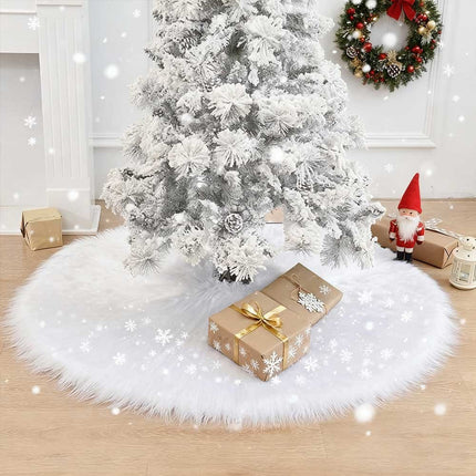 White Christmas Tree Skirt Base Long Plush Xmas Floor Mat Ornaments Decorations
