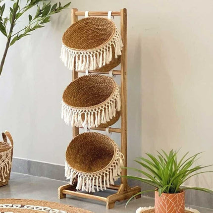 3-Tier Storage Basket Floor Stand with Market Baskets Shelf Laundry Organizer Au