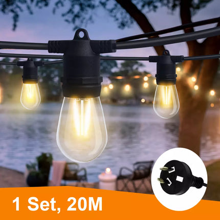 20M Connectable LED Festoon String Lights Xmas Wedding Party Patio Dimmable