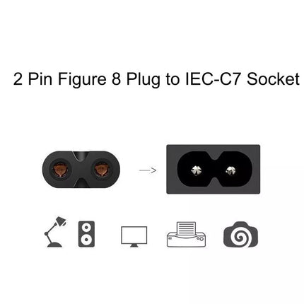 2Pcs SAA Approved Power Cable 2 Pin Figure 8 Australian Plug to IEC-C7 Socket 1.5M