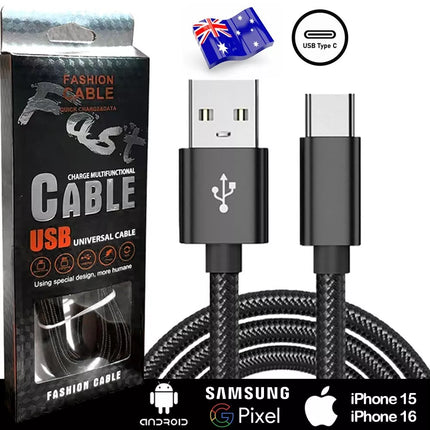 2M Nylon Type C USB-C Cable Charge Charging Fast Charger For iPhone 15 16 Samsung