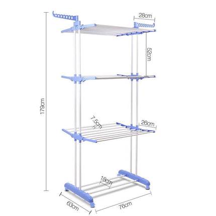 3 Tier Foldable Clothes Airer Folding Hanger Drying Rack Multi-Functional Stand Blue