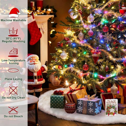 White Christmas Tree Skirt Base Long Plush Xmas Floor Mat Ornaments Decorations