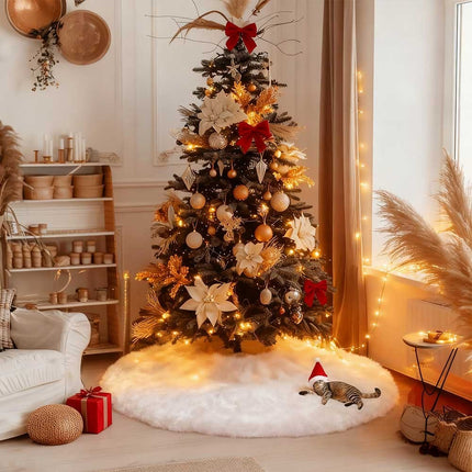 White Christmas Tree Skirt Base Long Plush Xmas Floor Mat Ornaments Decorations