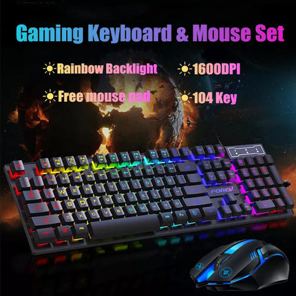 T6 Gaming Keyboard and Mouse Set for PC Laptop Rainbow Backlight Usb Ergonomic
