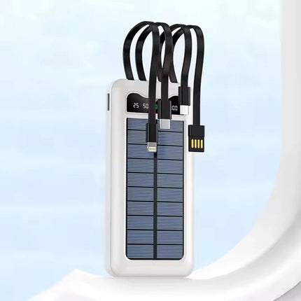 White 10000mAh Power Bank Portable Charger Built-in Cables LED Display Powerbank Solar