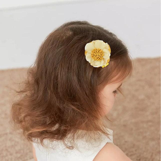 2 Pcs Light Yellow Toddlers Hair Accessories Hairpins Girl Clips Bow Flowers