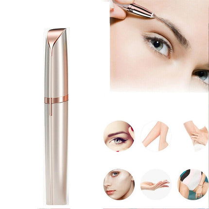 Gold Eyebrow Trimmer Electric Facial Hair Remover Finishing LED Rechargeable Light