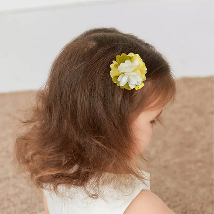 2 Pcs White-Yellow Toddlers Hair Accessories Hairpins Girl Clips Bow Flowers